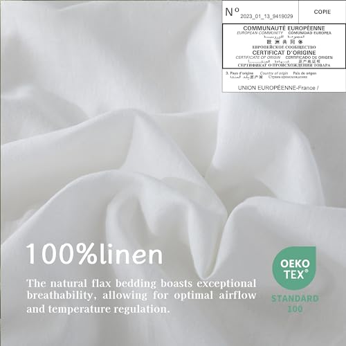 EVERLY Linen Sheets Set Queen Size,100% French Stonewash Pure Linen Sheets Set,4Pieces (1Flat Sheet,1Fitted Sheet,2Pillowcase) Suitable for Hot Sleepers,Deep Pocket Natural Bedding Set-White-Queen