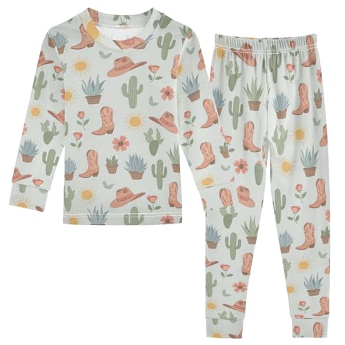 Pajama Sets Long Sleeve Cactus Boots Desert Themed Soft Comfy Sleepwear 2 Piece PJS 3-8T