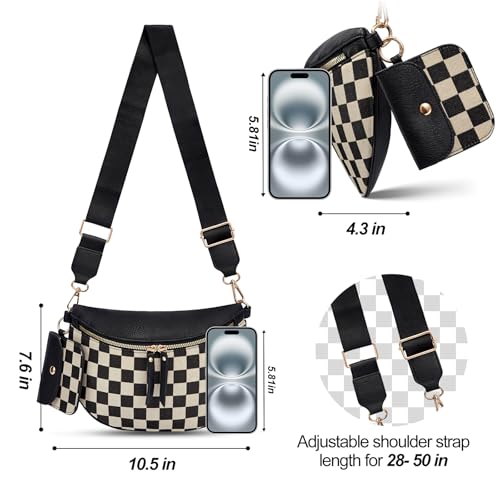 Image of Checkered Crossbody Bag, Bum Bags for Women Crossbody,Spacious Sling Bag Purse Fanny Packs with Shoulder Strap