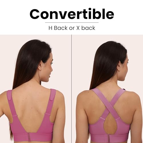 Image of GLAMORAS Women Poly Spandex Padded High Impact Front Zip Compression Sports Bra Criss Cross Back Adjustable Velcro Strap at Band & Shoulder for Gym, Yoga, Running, Fitness & Workout - Size: M-4XL