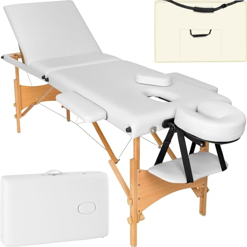 TecTake® Camilla Masaje Plegable de Aluminio, Camilla Profesional para Fisioterapia, Quiromasaje, Tatoos, Reiki, Altura Ajustable, 3 Zonas, con Bolsa Transporte - Blanco