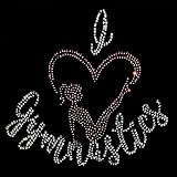 Set of 2 Bling I Love Gymnastics Iron on Patch 6.3' by 6.3' Silver and Pink Rhinestones Hotfix Heat Transfer DIY Applique