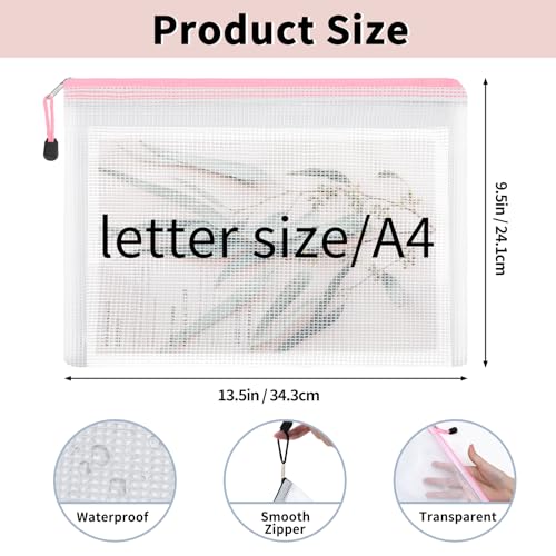 Image of EOOUT 72pcs Mesh Zipper Pouch, A4 Size, 12 Colors Zipper Bags for Organizing Storage, Waterproof Puzzle Bag, Zipper File Bags for Board Games and School Office Supplies