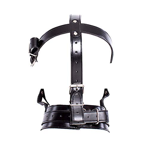 Image of Sex Factory Leather Bondage with Detachable Silicone Dildo Mouth Gag Adjustable Head Harness BDSM Fetish Slave Restraints for Men Women Couple