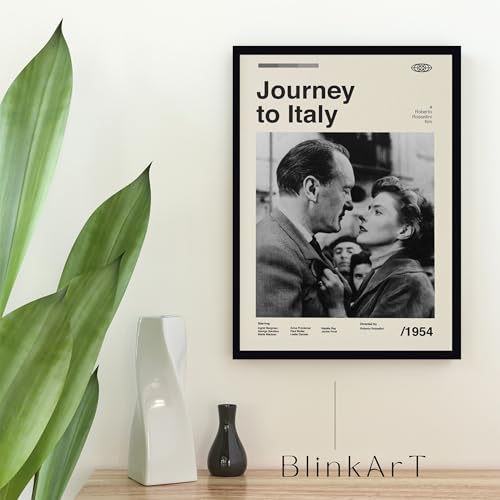 Image of BLINKART Journey To Italy Movie Poster Frame 8x12 Inch | Premium 300 GSM Paper Wall Print | Mid Century Vintage Film Artwork for Home, Bedroom, Living Room, Office | Framed Photo Decor
