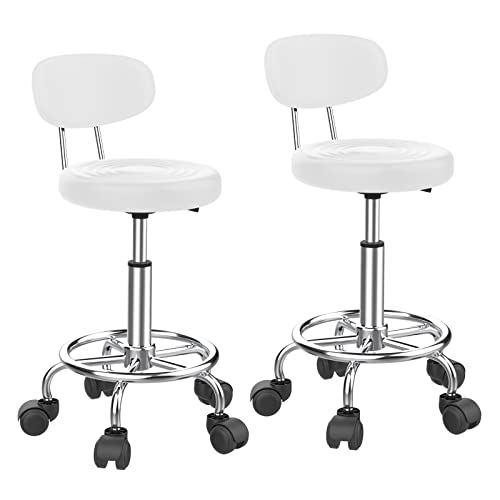 ARunThLana Lot de 2 Tabouret de Bureau avec Dossier,Tabouret à roulettes Rotation à 360°Hauteur Réglable 47-62 cm,Tabouret de Travail chaises de Bar avec Roues, pour...