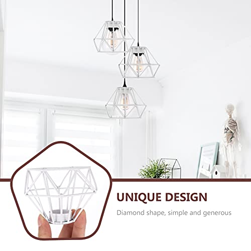 Image of Metal Cage Lamp Shade: Industrial Lamp Shade Decorative Lamp Guard Clip- on Chandelier Light Covers Ceiling Pendant Light Fixture for Table Wall Floor Ceiling White