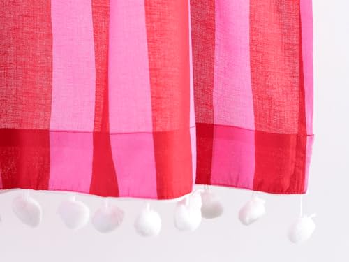 Image of Ravaiyaa - Attitude is everything Hand Printed Half Window Kitchen Curtain 100% Cotton Short Drapery Valance Curtain 40 inch X 18 inch Inch (Pink Red Striped)