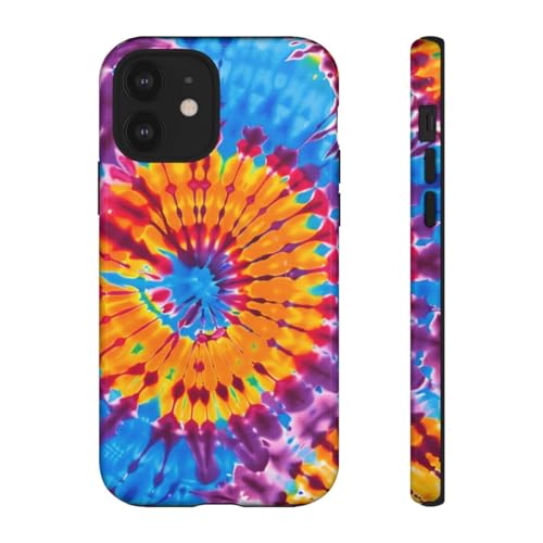 Coque rigide brillante iPhone 12 motif spirale tie-dye bleu