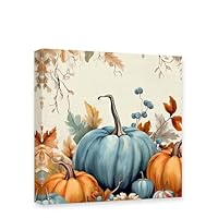 Kunstdruck Herbstblauer Kürbis Auf Leinwand - Türkis Mit Schwarzer Schleife 20,3x30,5cm