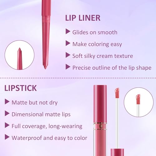 Prreal 2Pcs Lip Liner and Lipstick Makeup Set, Matte Liquid Lipstick with Lip Liner, Velvety Lipstick Makeup Kit Set, Waterproof Long Lasting Lipliner Pen Kit Giftï¼#05 - Image 7