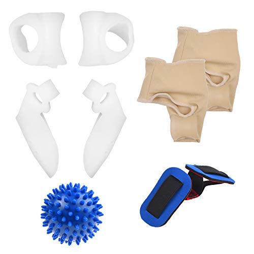 Bunion Protection and Recovery Kit - Gel Padded Bunion Protector Sleeve - Toe Separator with Bunion Guard - Standard Toe Spacer - Massage Ball - Exercise Strap - Relieves Pain and Discomfort