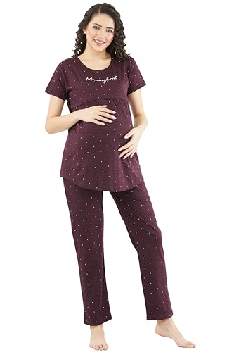 Image of Pastel Clip Women Cotton Star Printed Relaxed Maternity Night Suits for Women Feeding 7002-7003