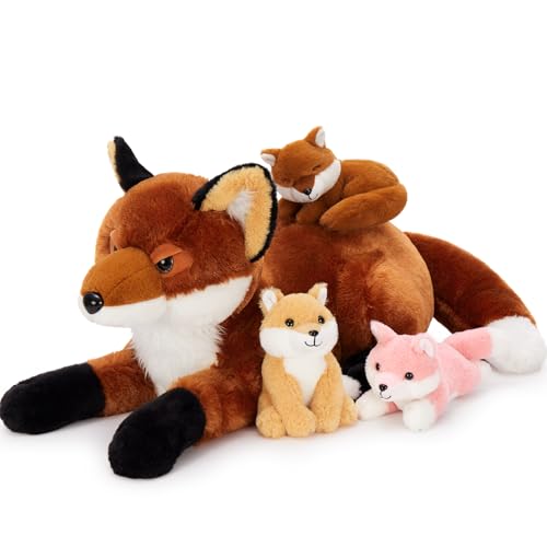 MorisMos groß Braun Fuchs Kuscheltier XXL mit Baby im Bauch 55cm lang weich riesen Fuchs Stofftier Plüschtier Spielzeug Geburtstag Weihnachten Geschenk für Kinder Baby