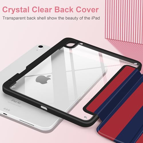 Loyrina Case for iPad (A16) 11th Generation 11 inch 2025 /iPad 10th Gen 10.9 2022- Stripe Design Functional Protection with Clear Back Shell Magnetic Wake Sleep Trifold Stand, Red Blue Stripes by Loyrina - Image 4