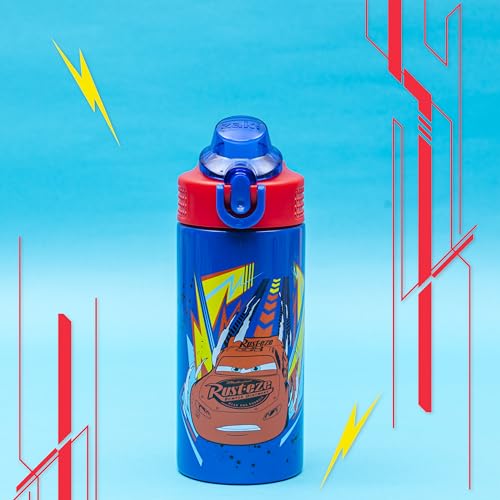 Image of Zak Designs Disney Pixar Cars Sage Kids Water Bottle For School or Travel, 14oz Stainless Steel Water Bottle With Straw, Handle, and Leak-Proof, Pop-Up Spout Cover (Lightning McQueen)