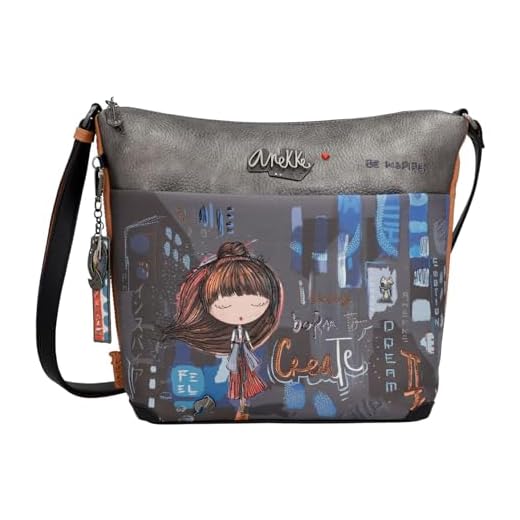 Anekke - Bandolera Grande de Mujer - Bandolera de Polipiel para Mujer con Correa Ajustable y Cierres de Cremallera Contemporary - Medidas 33/26x26x13 cm