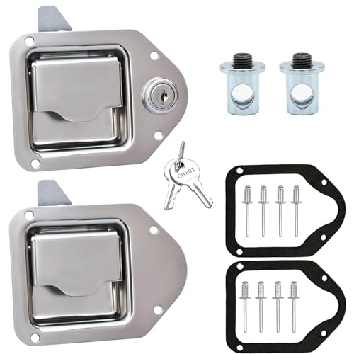 Image of Newace Truck Tool Box Latch Replacement,304 Stainless Steel Paddle Handle Lock Kit with Keys Accessories for Truck Bed Toolboxes, Trailer, UTV, Camper(2Connecting Rod Kit,1 Lock+1 Nonlock)