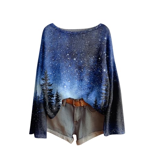 Weihnachtspullover Damen Elegant Lustig Strickpullover Rundhals...