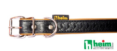 Heim 3768308 Lederhalsband 'Tredi' mit modernen aufgeprägten Narben, 20 mm breit, 30 cm lang, schwarz mit cognac-farbener Unterfütterung