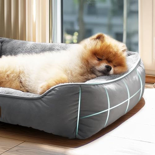 BEDSURE Katzenbett große Katzen waschbar - 63.5x53cm rutschfestes Hundebett kleine Hunde, quadratisches Katzenkorb mit weichem Rand, grau