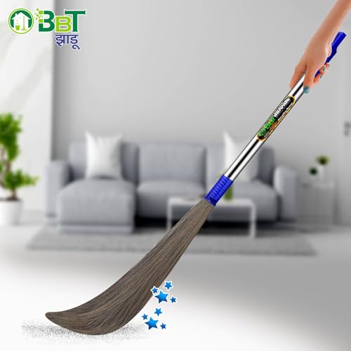 Image of BBT Phool Jhadu | Natural Grass Broom Stick for Home Cleaning | Eco-Friendly Long Handle Jhadu | Anti Dust, Lightweight & Durable Pack of- (1, NO-2)