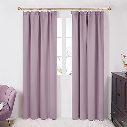 Deconovo Blackout Curtains Pencil Pleat Thermal Insulated Curtains for Living Room Bedroom, Kitchen, Pink Lavender - Image 3