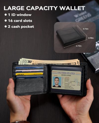 Image of Swallowmall Mens Wallet Rfid Blocking Leather Wallet for Men Bifold Wallets with 1 ID Window 16 Card Slot Black