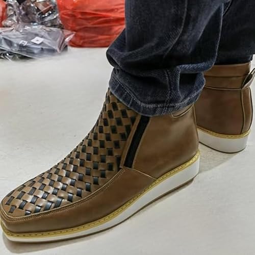 Zenfaze Handcrafted Western Cowboy Boots, Men's Square Toe Leather Hand-woven Cowboy Double Side Zipper Petatillo Boot3