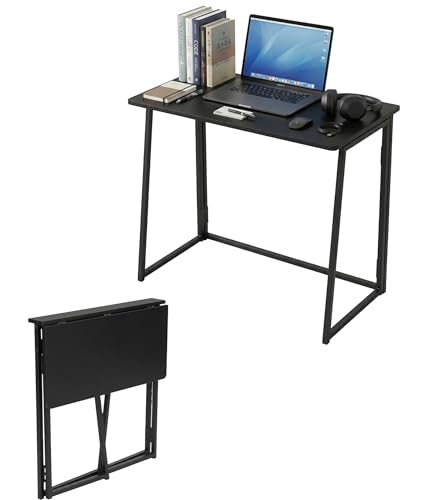 Soayone Escritorio Plegable 80×40×74 cm Mesa Ordenador Negra Escritorio Juvenil para Gaming y Teletrabajo en Espacios Pequeños (Negro)