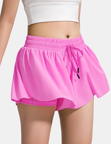 Image of BOOPH Girls Flowy Shorts Kids Athletic Butterfly Shorts with Pockets 2-in-1