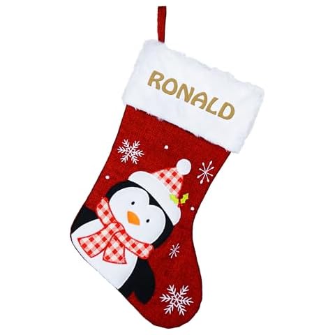 Brd Gifts Personalized Christmas Stockings w/Name - 7 Designs, 6 Fonts - Custom Family Stockings for Xmas, Holiday and Family Stocking for Fireplace Christmas Holiday Party Decoration - Penguin Cover