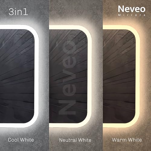 Image of NeveoMirrors led 18 inch /18 inch Square 3in1 led Light Mirror with Touch Sensor on /Off and Brightness Controls for Bathroom washbasin Vanity Hallway Bedroom Kitchen (S1)