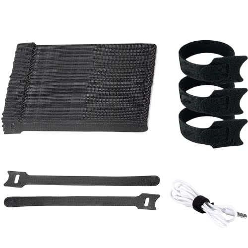 Kabel Klettband, Kabelbinder, 120 Stück Selbstklebend Kabelbinder, Kabelbinder Wiederverschließbar, Klettverschluss Selbstklebend, Klettbandrolle mit Nylonmaterial. (Klettband Kabelbinder Schwarz) Cover