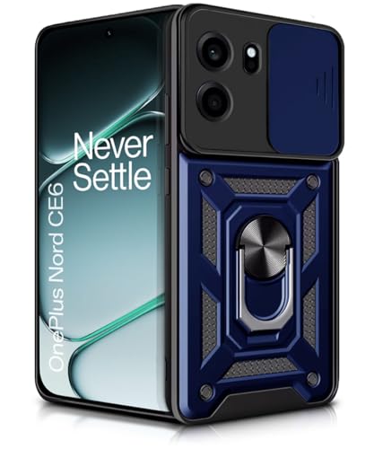 Image of WOW IMAGINE Tough Armor Bumper Mobile Back Case for 1+ OnePlus Nord CE 6 5G | Sliding Camera Cover | Shock Proof 360 Protection | Hybrid PC + TPU | Ring Holder with Kickstand - Blue