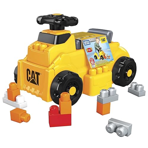 Mega Bloks Cat Excavadora Construye y Juega - Juguete de Construcción - Volante Giratorio - Asiento con Tapa - 10 Bloques - Regalo para Niños 1-3 Años, HDJ29