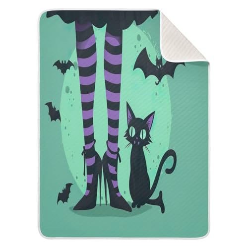SKYSHU Unisex-Babydecke mit Halloween-Katze, Baumwolle, gemütlich, hautfreundlich, für Kinderzimmer, Neugeborene, für Jungen und Mädchen, weiche, warme Kleinkinddecke für Kinderbett, Kinderwagen, 76,2