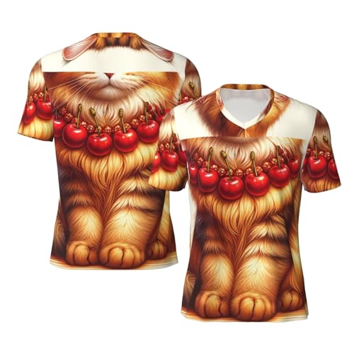 Stylish Athletic Sports Jersey Cat-Wearing-Cherry-Necklace Men's Rugby Jersey 3X-Large