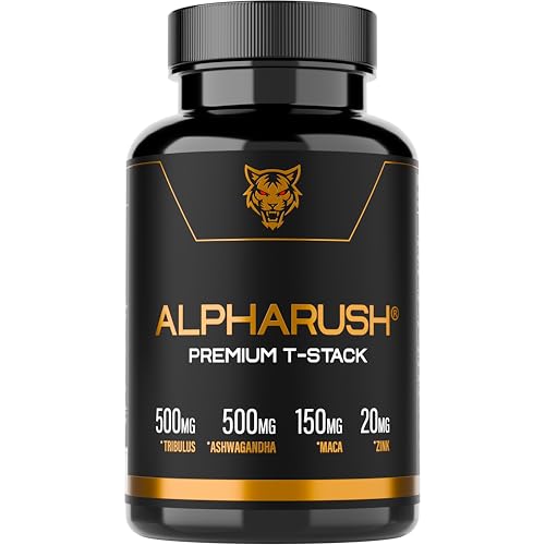 Alpharush | Premium T-Stack | Männer Komplex | Hochdosierter Booster mit Maca Tribulus Terrestris Ashwagandha | Maca Kapseln Männer | Alternative zu Tongkat Ali | 120 Men Kapseln Hochdosiert