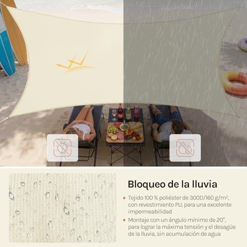 Miniatura 3 de Woltu Toldo Vela Impermeable Rectangular 5x7 M Poliéster Protección Rayos Uv Intemperie Para Patio Exteriores Jardín Color Arena Crema