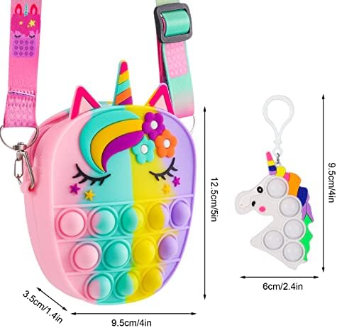 Yorgewd Pop It Bag with Keychain, Unicorn Pop Fidget Shoulder Bag, Push Pop Bubble Sensory Fidget Toy Bag Pop It Handbag for Children, Girls, and Women( Colorful)