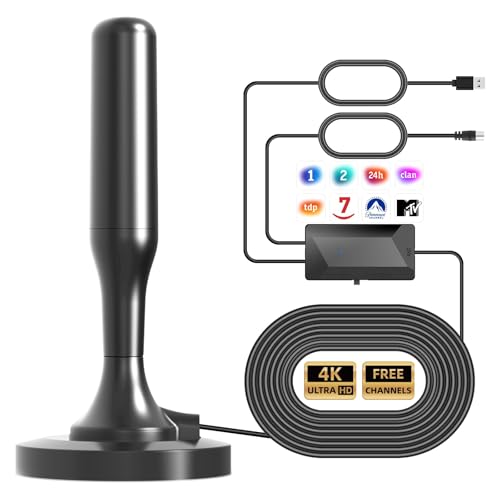 Antena TV Interior, Antena de TV Inteligente, Digital HD de recepción de Largo Alcance, Base magnética Fuerte para Canales de Interiores 4k 1080P Canales Locales