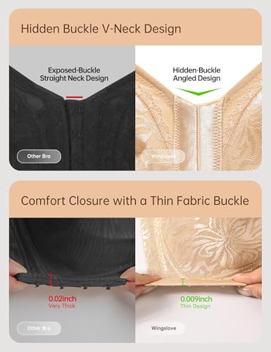 Image of Wingslove Women's Front Closure Minimizer Bra Full Coverage Wirefree Comfort Plus Size Racerback Jacquard Non Padded