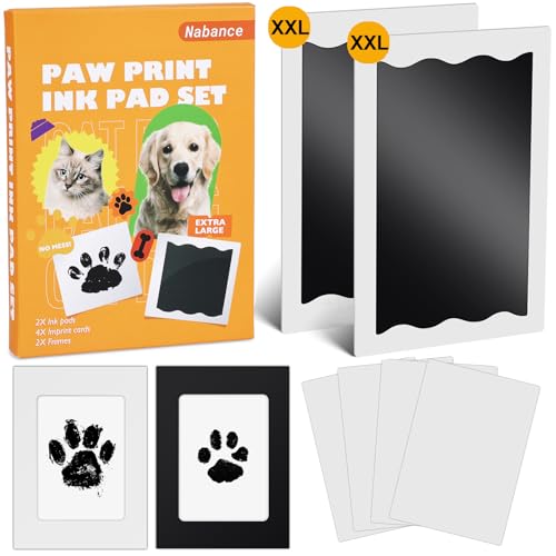 Nabance Pfotenabdruck Set Hund Großformat 2 pcs Baby Fussabdruck Set Fußabdruck Baby Handabdruck Baby mit 2 Fotorahmen, ohne Kontakt zur Farbe für Hund und Katze Familie Geschenk