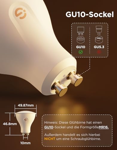 Govee Glühbirne GU10 LED RGBWW, Smarte Glühbirne Funktioniert mit Matter, Alexa, Google Home, 400LM WLAN LED Lampe Dimmbare Farbwechsel, 56 Szenen, Smart Bulb GU10 Synchronisierung mit Musik 4 Packung