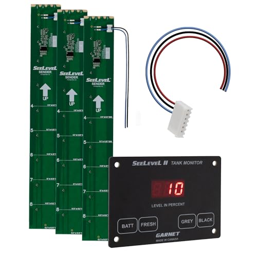 RecPro SeeLevel RV Tank Monitor Panel | Monitors Up to 3 Tanks | LED Display | Includes 3 Pack Adhesive Sensors | Accurate Water Level System | 12V RV-C Compatible (16")