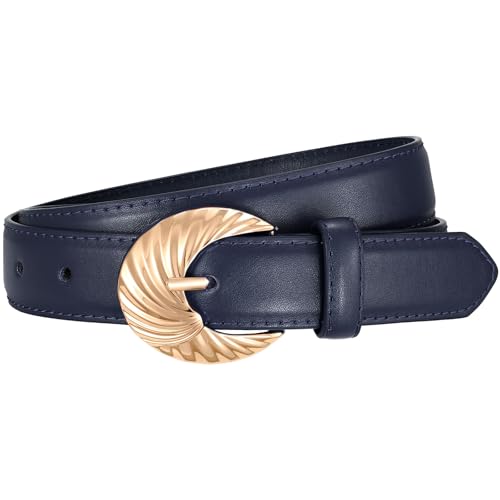 VONMELLI Leather Belt for Women Jeans Pants Dresses Fashion Casual Waist Ladies Belt with Gold Buckle, Navy S
