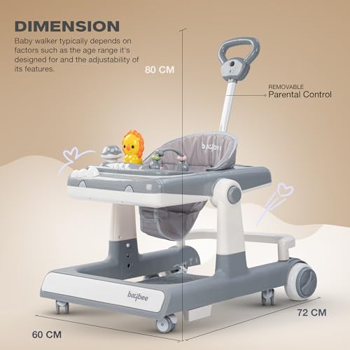 Image of Baybee Baby Walker for Kids with Height Adjustable & Tray, Activity Walker for Baby with Musical Toy Bar (Zeni Grey)