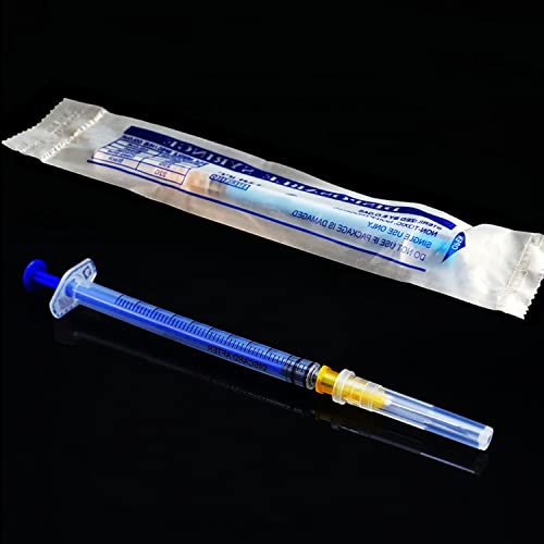 Image of 100 Pack 1ml 25Ga Plastic Syringe with Measurement for Scientific Labs, Industrial Dispensing Animal and Pet Supplies, Disposable Individually Wrapped (100, 1ml 25Ga)