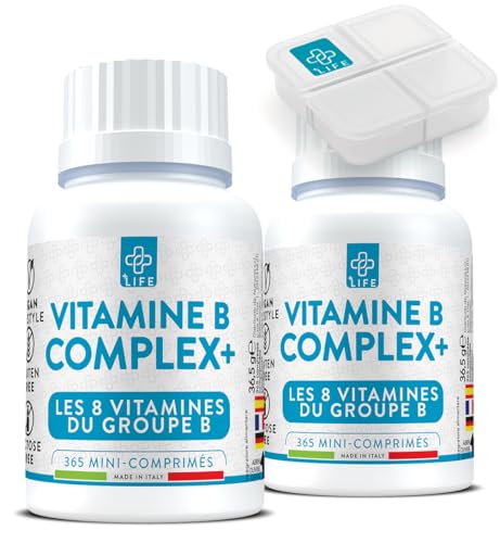 Vitamine B Complex 1 Par Jour PiùLife, 100% VNR Vitamine B6 B1 B2 B3 Niacine, B5, B7 Biotine, B9 Acide Folique, B12, Complexe B, Energie, Peau, Cheveux, 730 Comprimés